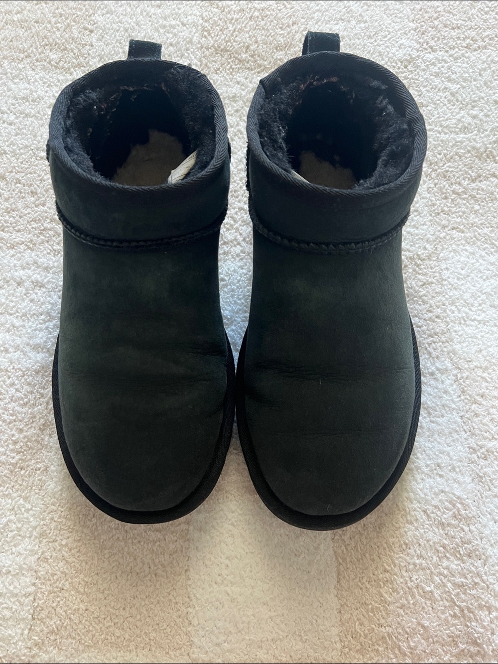 Ultra Mini UGG Black Suede Shearling Lined Slippers